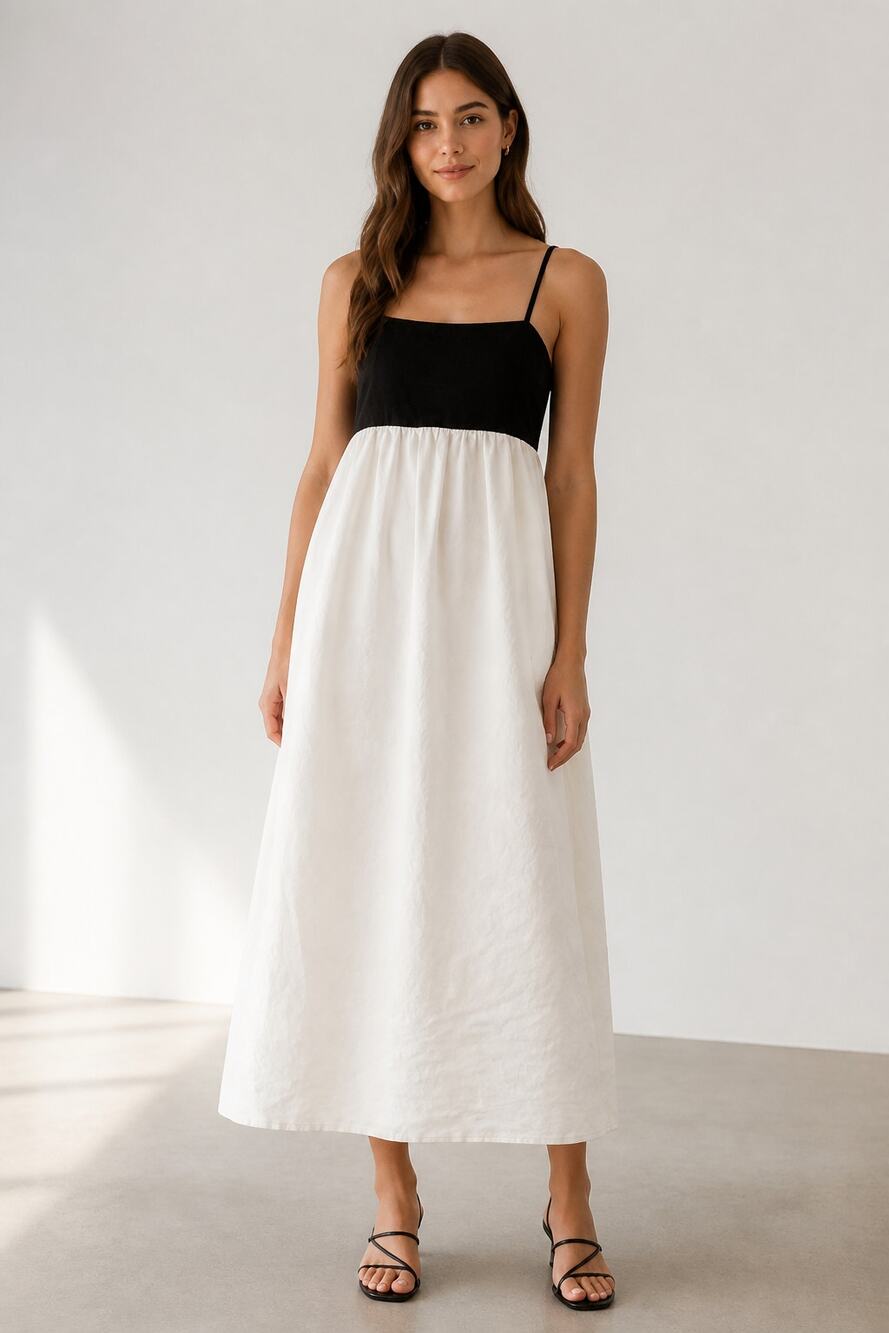 Sincerely Jules Black White Colorblock Midi Dress M